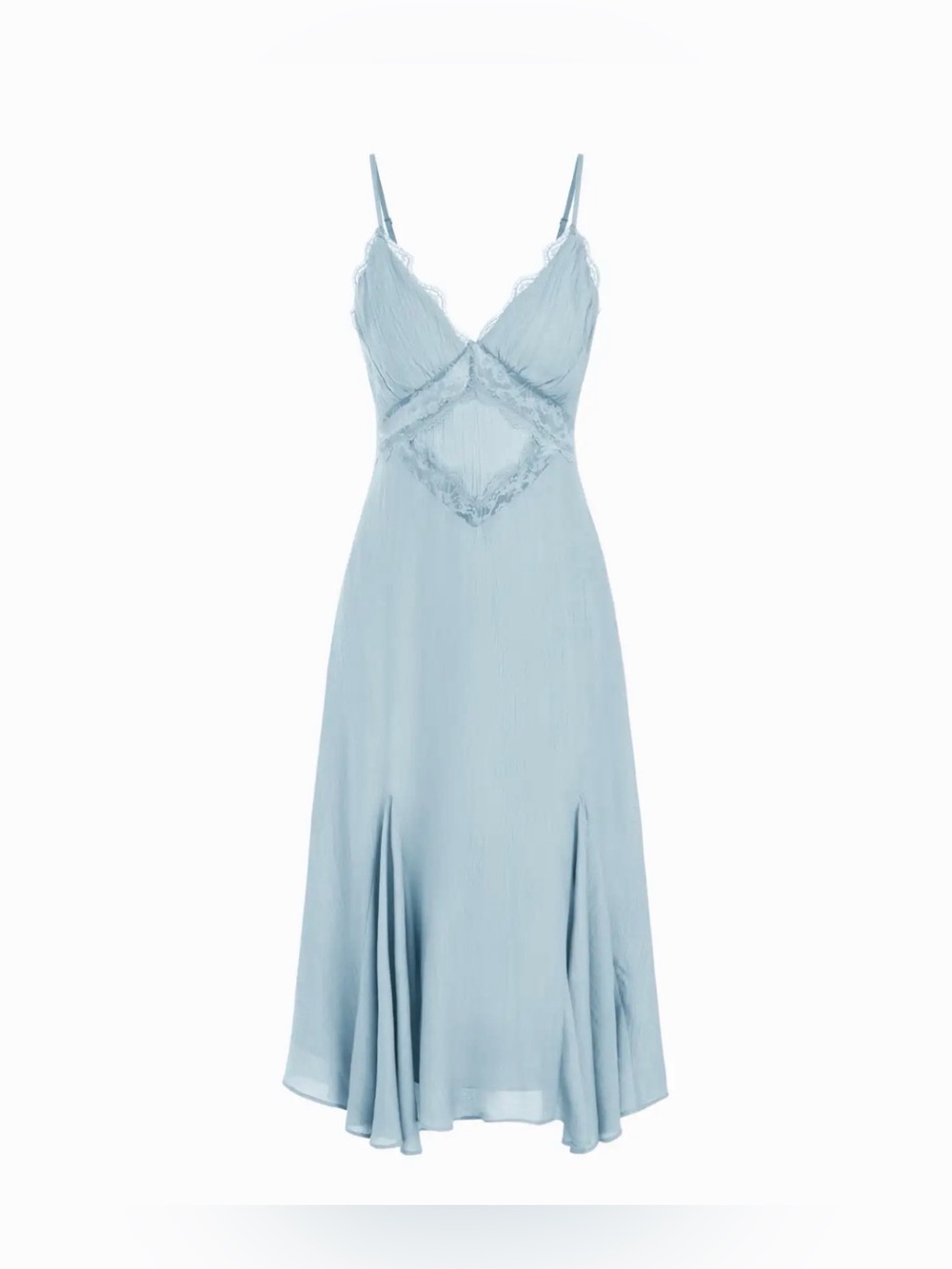 Cider Light Blue Lace-Trim Midi Slip Dress sz L